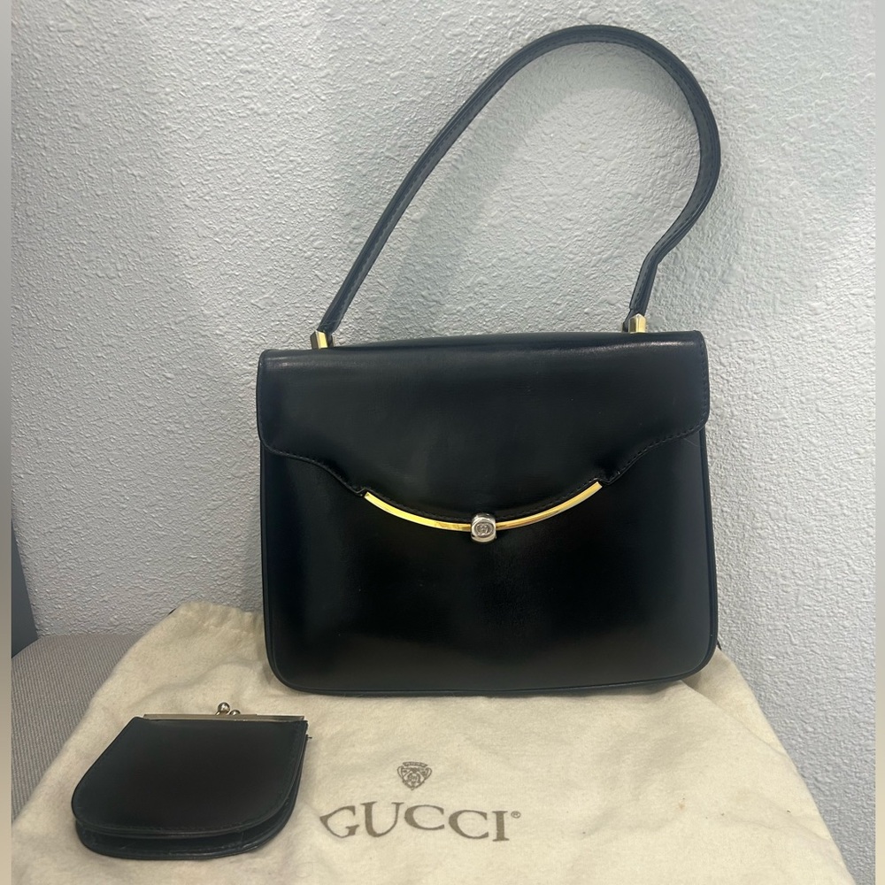 Gucci Black Leather Vintage Handbag